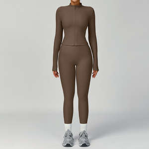 Ensemble de vêtements de sport pour femmes, 5 pièces, solide, pour la salle de sport, le yoga, le fitness, haut à manches longues, soutien-gorge de sport et short taille haute, recyclable - Product Image 6