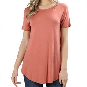 Tunique en jean ample pour femme, respirante, en polyester/coton, à manches courtes et col rond, avec bouton perforé, service d'impression personnalisée - Product Image 1