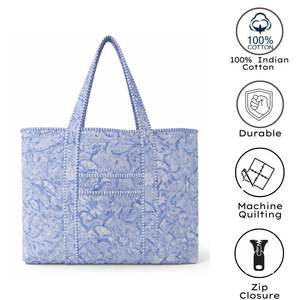 Indian Artisanal Handmade Summer Eco-friendly Lightweight Durable Bohemian Floral Design <b>Zip</b> Closure Multi Pocket Beach Ready - Product Image 4