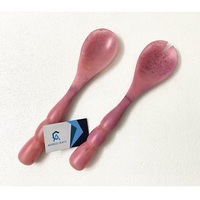 Juego de utensilios para ensalada de resina acrílica ecológica estilo americano, con textura de mármol, patrón de espiral verde salvia y diseño de burbujas.