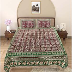 Green 100% Cotton 240 TC Super <b>King</b> <b>Size</b> Bedsheet with 2 Pillow Covers Ethnic Motifs 4-Piece Set (SHKV1088) for Home Use - Product Image 2