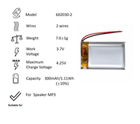 Baterai Lithium Polimer 602030-2 300mAh 3.7V 602030 2 Kabel Baterai Pengganti Kapasitas Tinggi Baterai Speaker Isi Ulang