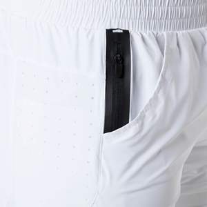 Smoother and Softer 80% Nylon 20% Elastane White Mens <b>Compression</b> Lined Woven Training Baggy <b>Short</b> with Front Slip Pockets - Product Image 6