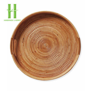 Vente en gros de plateau de service en bambou écologique emballage OEM personnalisé vaisselle de bohème peinte à la main pour assiette de chargement - Product Image 3