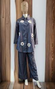 Malaysia New Release <b>Modest</b> Floral Cord set Clothing Denim Blouse <b>Pant</b> Two-Piece full sleeves Women Coord Sets Wholesale India - Product Image 5