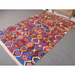 Grand tapis turc vintage 5,5x8,8 pieds, tapis rouge et bleu ombré - Product Image 2