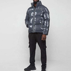 2023 pesado con capucha de alta calidad grueso diseñador gris invierno Oem Logotipo de gran tamaño personalizado hombres chaqueta acolchada brillante - Product Image 4