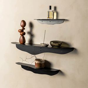 Wood 3 Tier Bathroom Storage Top Selling 3-Layer Wall Mount Metallic Rack Storage Holders Modern Style Carve Wall Art - Product Image 6