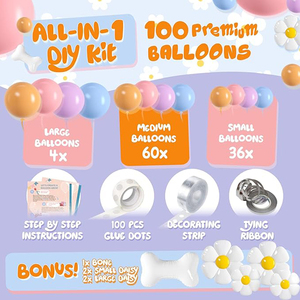 Kit de décoration de fête d'anniversaire Daisy Garden : <span class=keywords><strong>Mur</strong></span> de fleurs, ballons ronds, bouquet, guirlande et arche - Product Image 4
