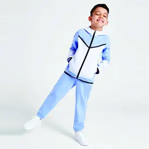 Бренд на заказ, 69% хлопковый 31%, полиэстер, небесно-голубой флисовый спортивный костюм для мальчиков, толстовка на молнии, спортивные штаны для бега