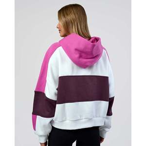 เสื้อฮู้ดดี้ครอปทรงโอเวอร์ไซส์สำหรับผู้หญิง สีขาว-ชมพูบานเย็น ทรงหลวม ผ้าเทอร์รี่ กันหด - Product Image 4