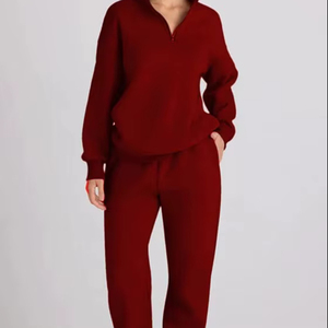 Custom 2024 Women's Two-Piece Knitted Embroidered Anti-Pilling Zipper Hoodie <b>Pants</b> Sweatsuit with Front Logo Autumn Casual <b>Lined</b> - Product Image 1
