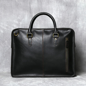Classic Genuine Leather Laptop Messenger with Top Handle <b>for</b> Office Use Lightweight Durable Protective Black Color - Product Image 3