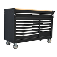 Armoire à outils roulante robuste noir et blanc à douze tiroirs avec plateau en bois pour garage et atelier