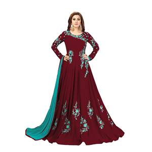 Trendmalls mujer Georgette Anarkali Kurta conjunto Dupatta bordado étnico Salwar traje indio pakistaní boda todas las estaciones - Product Image 1