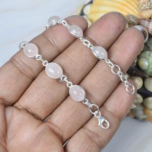 925 Sterling Silver Rose Quartz Gemstone Bracelet Réglable Forme Ovale À La Main Designer Bijoux Or pour Les Fêtes Anniversaires - Product Image 2