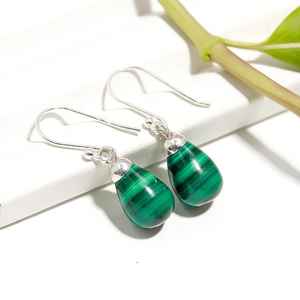 Malachite naturelle lisse forme de larme 925 boucles d'oreilles en argent Sterling pierre naturelle plaqué or boucles d'oreilles femmes bijoux fins - Product Image 4