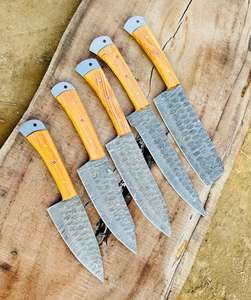 Prix de gros, couteaux de chef de haute qualité avec manches en bois, ensemble de 5 pièces avec étui en cuir, fabrication artisanale, damas 110 couches - Product Image 2