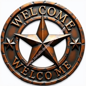 Placa de pared de bienvenida de metal de bronce con estrella 3D y diseño de cuerda Acento decorativo rústico para el hogar y espacios al aire libre - Product Image 4