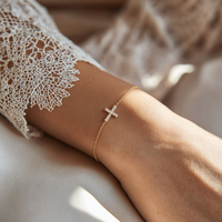 Bracelet avec pendentif croix plaqué or, zircon, argent sterling 925, fournisseur de bijoux sur mesure