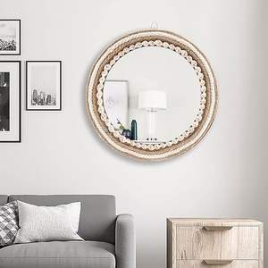 Miroir mural suspendu de style ferme moderne Design de décoration intérieure avec cadre fabriqué en corde Artefacts en verre, métal et fer en gros - Product Image 3