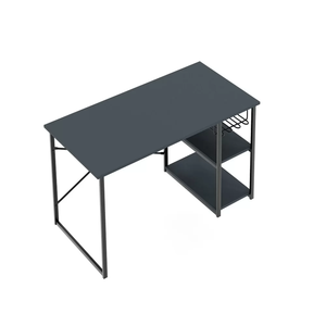 Bureau de jeu noir avec étagères de rangement, structure métallique, table de travail pour la maison ou le bureau - Product Image 1