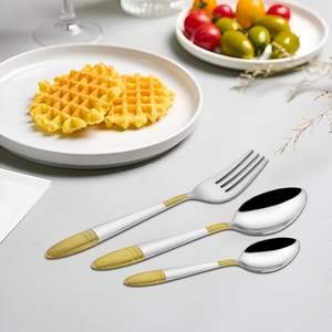 ชุดช้อนส้อมสแตนเลสสีทอง18ชิ้นพรีเมี่ยมสำหรับบ้านและห้องครัวพร้อมกล่องของขวัญ - Product Image 2