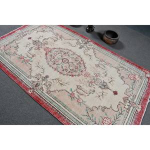 Alfombra turca Vintage, área grande, 4,6x8 pies, clásico, Beige, rojo, patrón abstracto, Material de lana, látex de 10mm para decoración de habitación de pasillo - Product Image 4