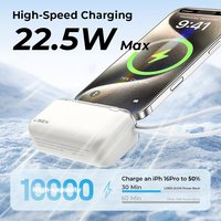 LISEN Diseño popular Cable USB C incorporado 10000mAh Mini banco de energía 22,5 W Cargador portátil Lápiz labial Batería para viajes al aire libre
