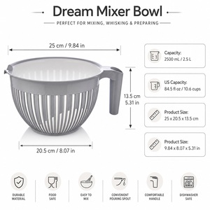Afossa Modern <b>Plastic</b> Mixing Bowl 2.5L with Handle Pour Spout Eco-Friendly & Dishwasher Safe for Baking Batter Prep <b>Kitchen</b> Use - Product Image 2