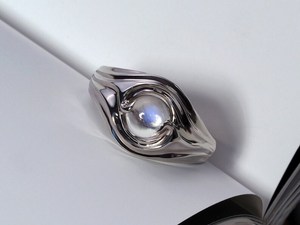 Moonstone <b>Ring</b> White Gemstone Art Nouveau Style Unisex Jewelry <b>Mens</b> Gift Collection Inspired By LOTR Fantasy Design - Product Image 4