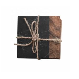 <b>Black</b> Unique Square Marble & Wood <b>Coasters</b> Set of 4 Pcs Handmade <b>Coasters</b> for Drinks Coffee Tea Home Decoration <b>Coaster</b> - Product Image 5