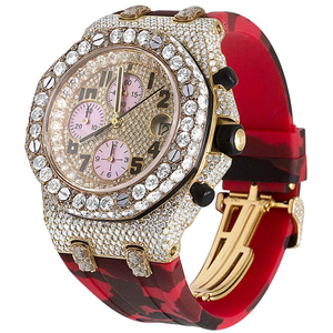 Montre analogique en quartz moissanite avec cadran en verre, bracelet en acier inoxydable, mouvement ETA - Légère, décontractée - Product Image 1