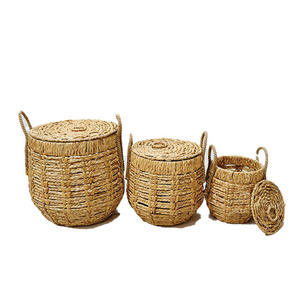 ตะกร้าผักตบชวาทรงกลมเป็นมิตรกับสิ่งแวดล้อมตะกร้าใส่ของแฮนด์เมดสำหรับห้องครัวบ้านและห้องนั่งเล่น - Product Image 1