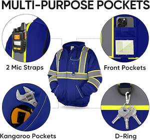 Veste à capuche de sécurité, sweat à capuche en molleton de sécurité réfléchissant haute visibilité, équipement EPI pour temps froid conforme à la norme ANSI - Product Image 3