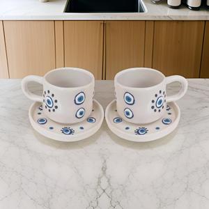 İlbay Seramik classica tazza rotonda malocchio con 2 piatti Nescafe Cup