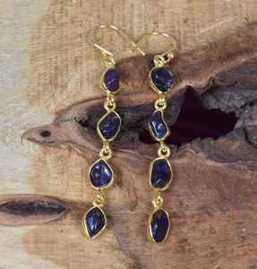 Rough Purple <b>Amethyst</b> 925 Sterling Silver 14k Gold Plated Hook <b>Earrings</b> Handmade February Gemstone Jewelry Gift - Product Image 4