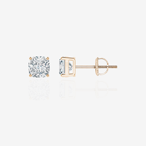 Certified 18K Gold Stud <b>Earrings</b> with Lab Grown Cushion Cut Diamond Solitaire for Engagement - Product Image 1
