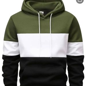 Sweat-shirt à capuche rayé pour homme, noir, blanc, rouge, coupe classique, pull décontracté avec poche, tissu tricoté, vêtement d'automne - Product Image 4