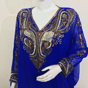 Nouveau plissé Abaya robe qualité embelli paillettes perlé à la main musulman Cardigan caftan arabe moyen-orient pleine longueur Caftan - Product Image 1