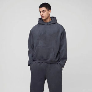 Conjunto Deportivo de Alta Calidad 100% Algodón, Pantalón y Sudadera con Lavado Ácido, Estilo Desteñido, Talla Grande, para Hombre - Product Image 1