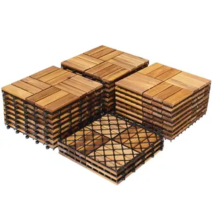 Costway 27PCS Acacia Slat Wood <b>Flooring</b> Patio <b>Interlocking</b> <b>Tiles</b> for Indoor Outdoor European Design Style Easy Click-Lock - Product Image 1