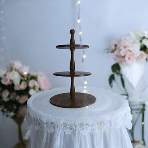 ถาดไม้2-Tiered แบบตั้งสำหรับวางขนมหวานแบบเรียบสำหรับเค้กคัพเค้กคุกกี้ - Product Image 2