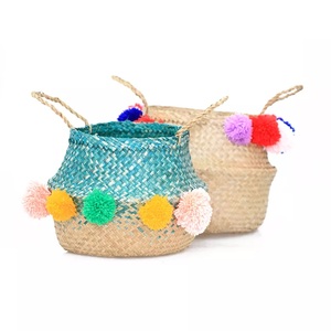 Hot Sales Dyed Color Belly <b>Basket</b> Seagrass with Leather Handle for Home Decoration in Vietnam Storage <b>Baskets</b> - Product Image 6