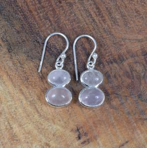 Bijoux faits à la main en quartz rose argent sterling 925 octobre pierre de naissance boucles d'oreilles en pierres précieuses naturelles cadeau pour elle boucles d'oreilles en pierre - Product Image 3