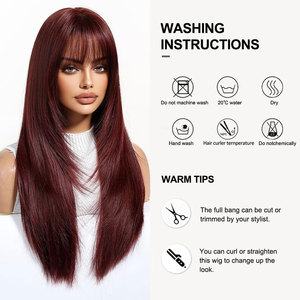 Peluca rubia larga de calidad profesional con raíces oscuras para mujer, pelo sintético liso en capas para fiestas y uso diario, rojo vino - Product Image 5