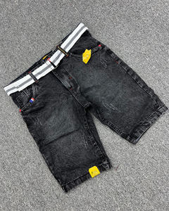 กางเกงยีนส์ยาวถึงเข่าสำหรับผู้ชายกางเกงขาสั้นผ้ายีนส์ทรงแบ็กกี้เอวสองชั้นแบบวินเทจปักแนวสตรีทแวร์ - Product Image 2