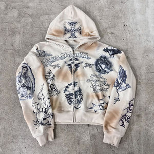 OEM personalizado pesado grueso algodón polar Multi bolsillos cremallera completa sudaderas con capucha de los hombres nueva moda color sólido angustia impresión hombres capucha - Product Image 1