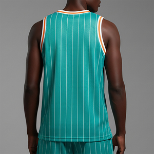 Men's Teal Striped Basketball Jersey V-Neck Sleeveless Mesh Breathable <b>Athletic</b> Tank Top Regular Fit All Seasons Apparel - Product Image 3