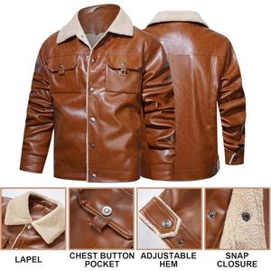 Veste en cuir PU personnalisée de haute qualité avec doublure en polaire Sherpa à l'intérieur - Product Image 4